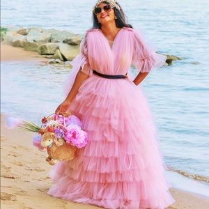 Beautiful pink dress . Mommy and daughter.